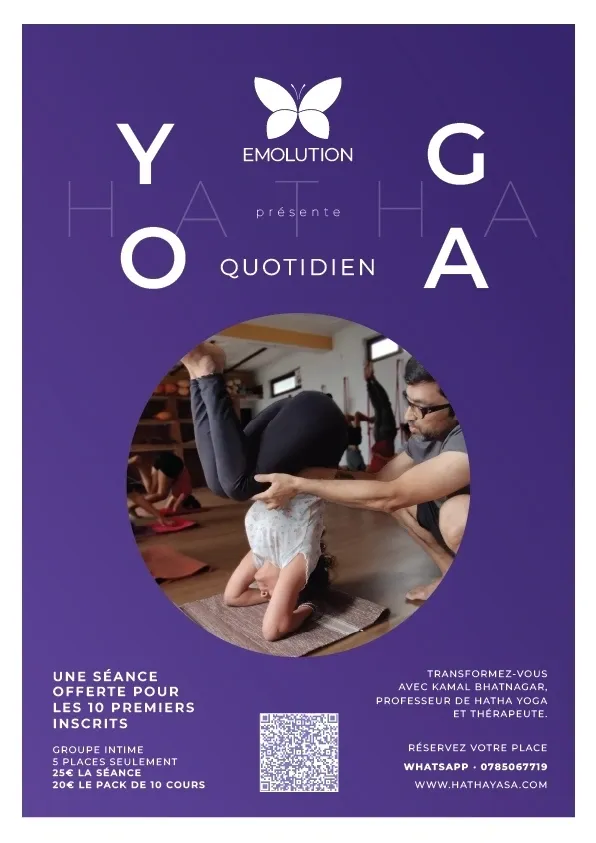 Poster for the daily yoga programme at Emolution