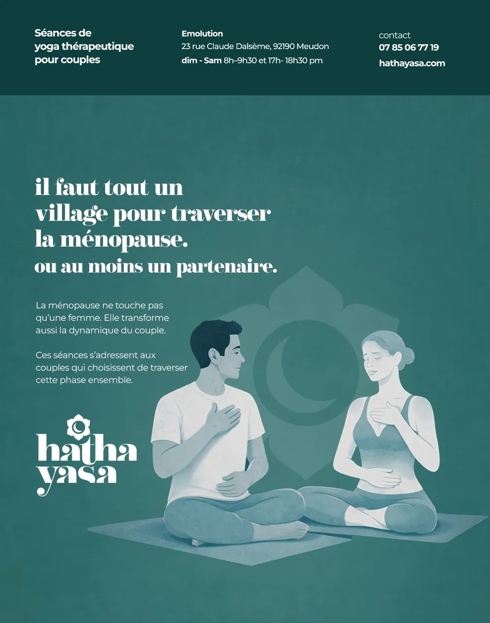Poster for couples therapeutic yoga sessions for menopause
